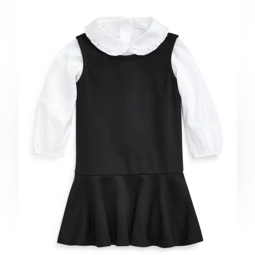 Ralph Lauren Polo Girls School Black Cotton Shirt & Ponte Dress Set size 24 mo